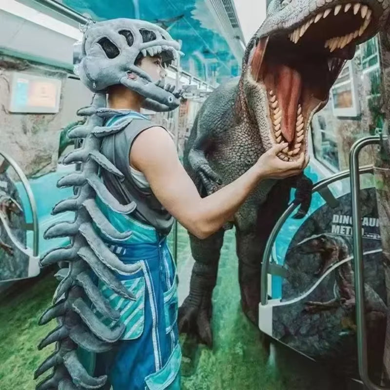 3D Realistic Dinosaur Skeleton Costume Set Funny Headgear Cosply Dress up Clothing Plush Toys Creative Gifts