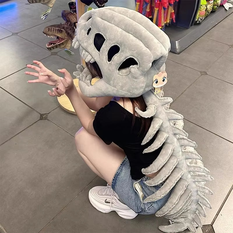 3D Realistic Dinosaur Skeleton Costume Set Funny Headgear Cosply Dress up Clothing Plush Toys Creative Gifts